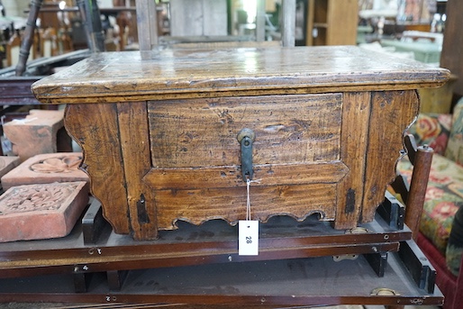 An 18th century style French provincial fruitwood single drawer low table, width 69cm, depth 49cm, height 31cm